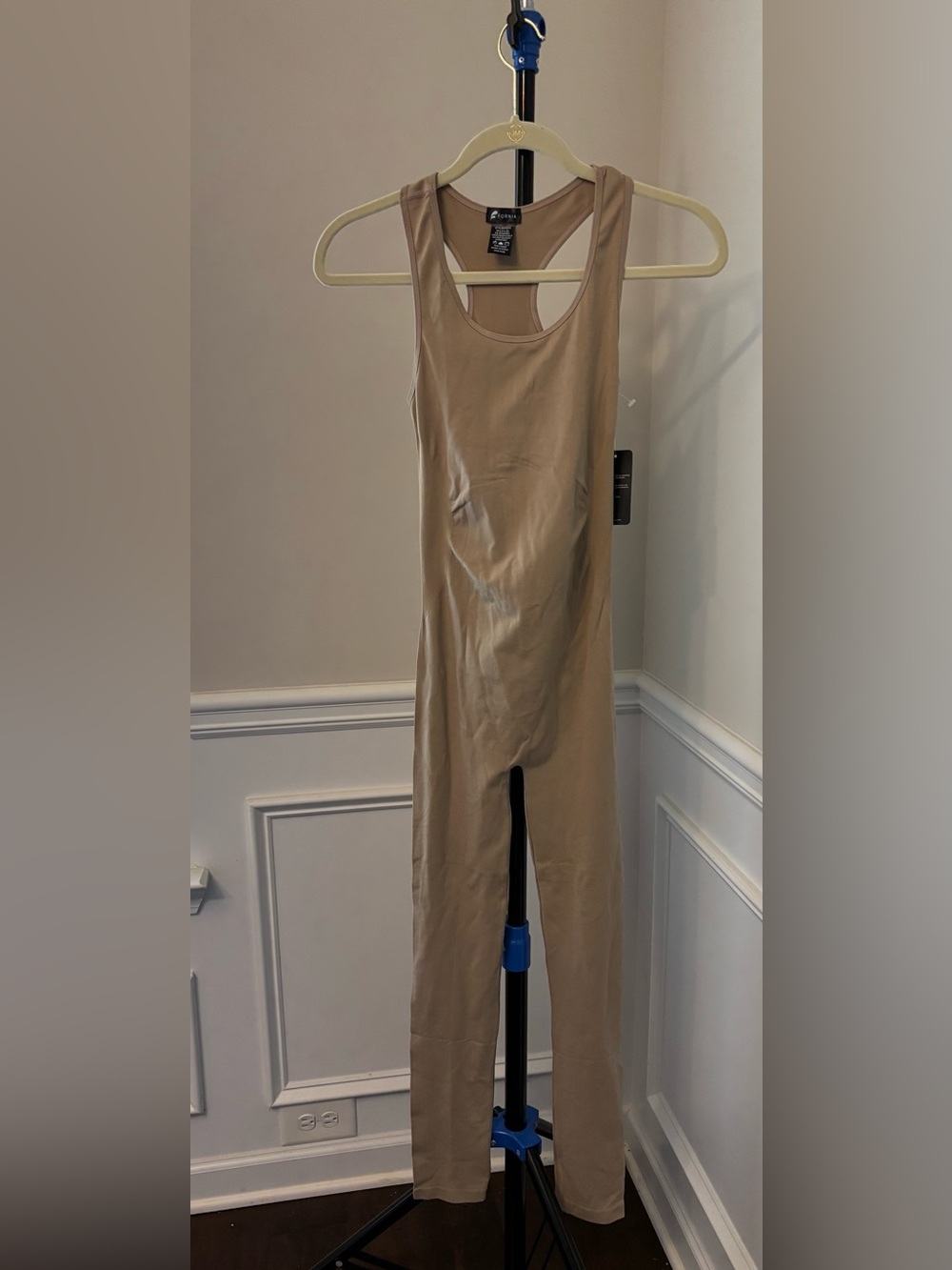 NWT Fornia F075 Tan Nude Racerback Full Length Jumpsuit One Piece OS